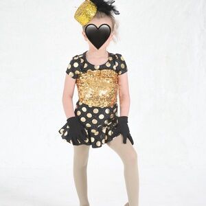 Gold and Black Polka Dot Kids Costume with Tutu